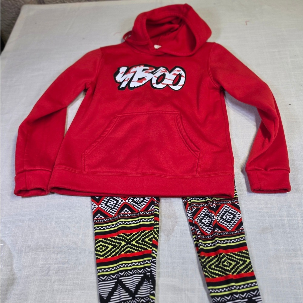 Eye Candy Girls Red 4500 Hoodie and Geometric Print Leggings Set Small
